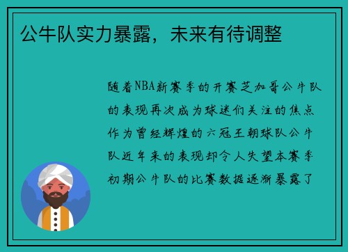 公牛队实力暴露，未来有待调整